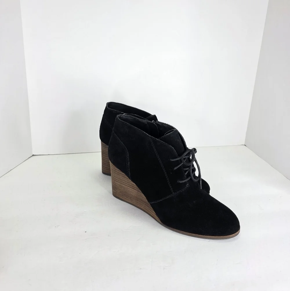 Lucky Brand Ankle Booties Shylow Women’s Black Wedge Suede Lace Up Zip Size 10M‎